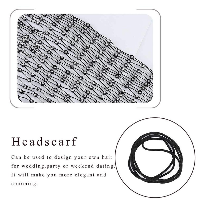 EARENT Rhinestone Head Scarf Black Rave Headbands Jewelry Bling Turban for Women - Image 4